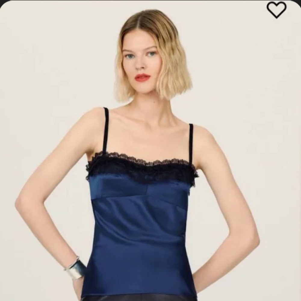 Reformation Bloomsbury Satin Top in Deep Blue